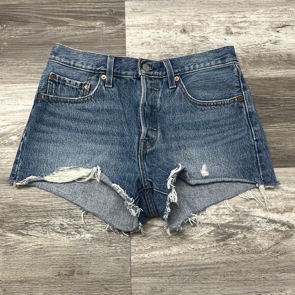 Levi's Pants - Levis Premium 501XX Blue‎ Womens 26 High Rise Button Fly Raw Cutoff Jean Shorts